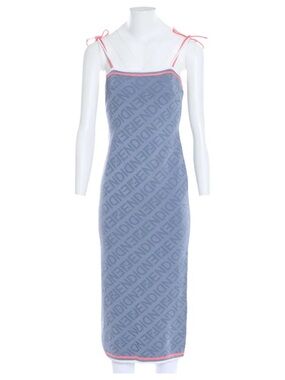Fendi Blue/Gray and Pink/White Logo Maxi Dress